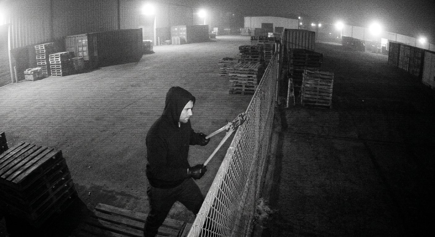 CCTV view of an intruder cutting a fence